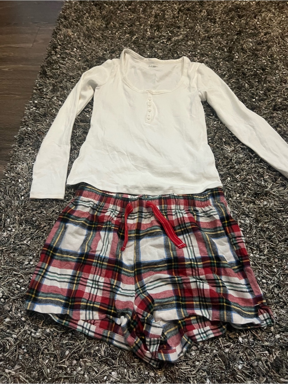 Old Navy Plaid Pajama Set White Henley Top M Shorts S